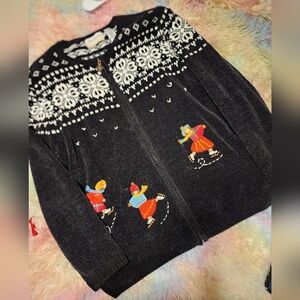 Vintage Alfred Dunner Ice Skating Embroidered Catdigan Ugly Sweater Xl
